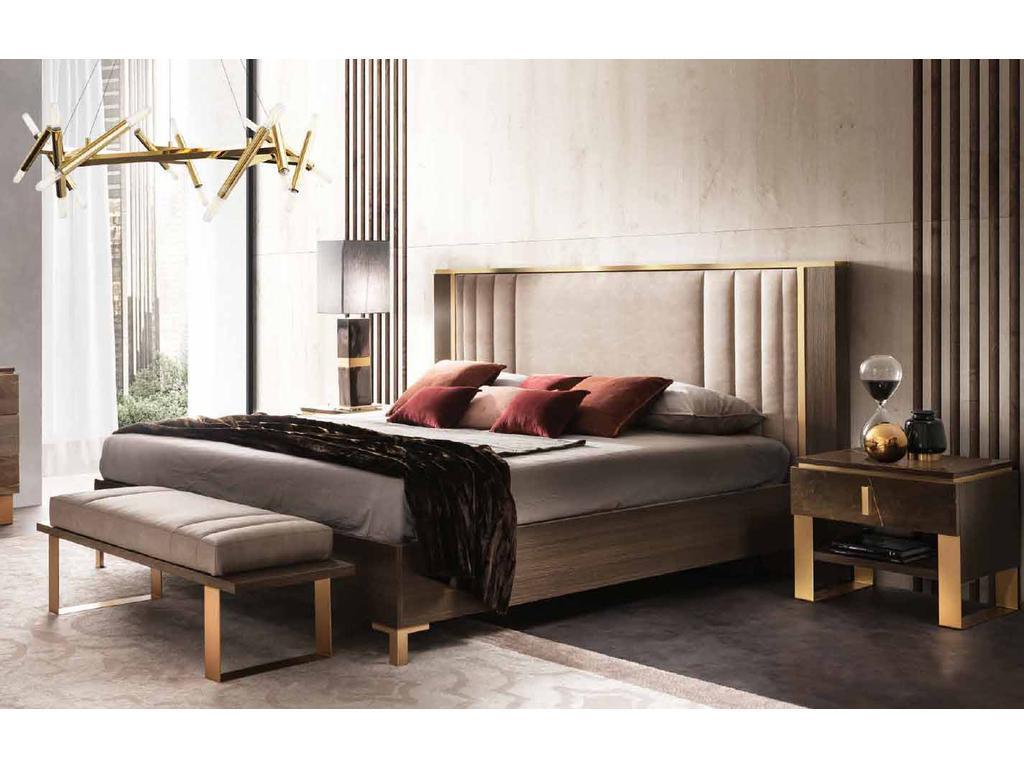 Arredo Classic кровать двуспальная 160х190 с мягкой спинкой (венге, коричневый, золото) Essenza