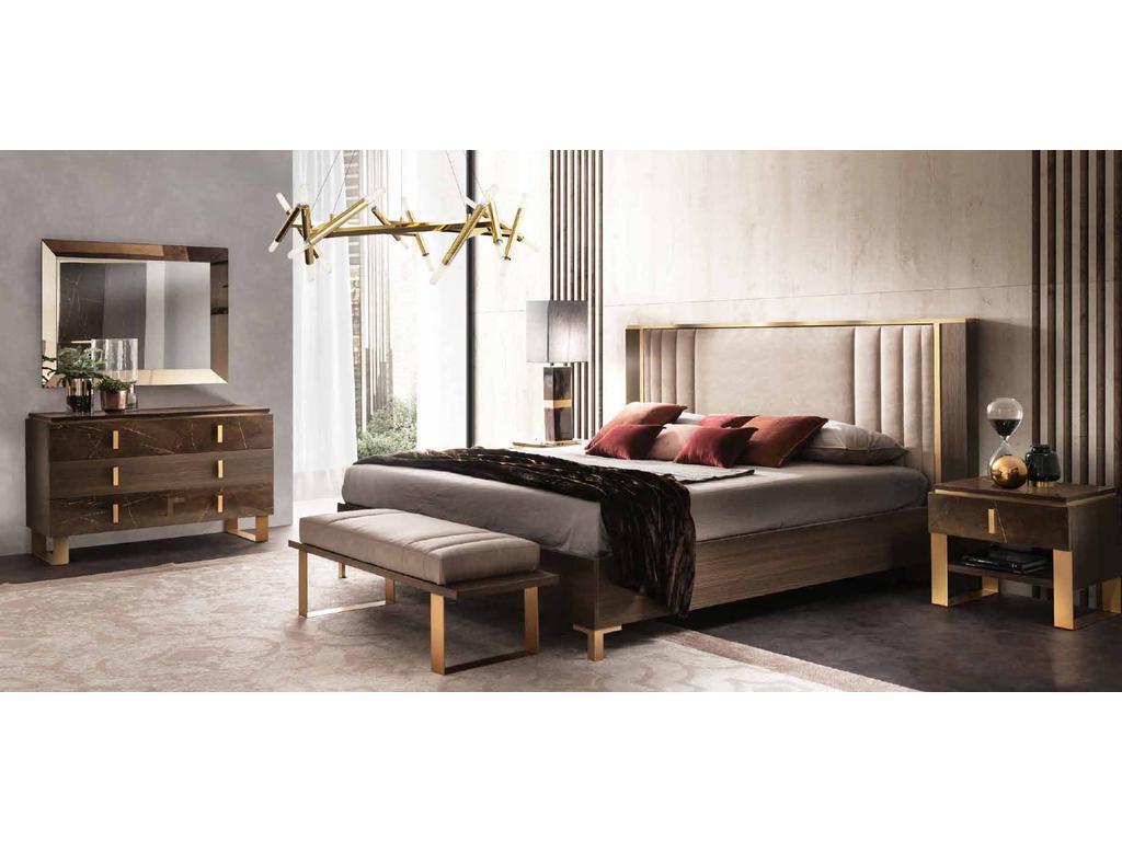 Arredo Classic кровать двуспальная 200х200 с мягкой спинкой (венге, коричневый, золото) Essenza