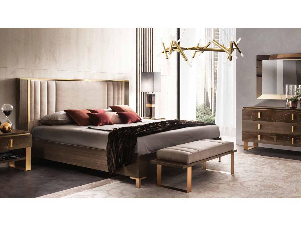 Arredo Classic кровать двуспальная 180х200 с мягкой спинкой (венге, коричневый, золото) Essenza