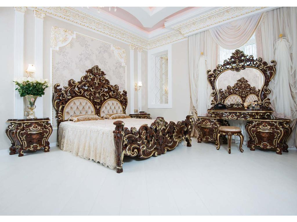 Мэри спальня барокко с туалетным столом (золото, орех) Барокко Люкс
