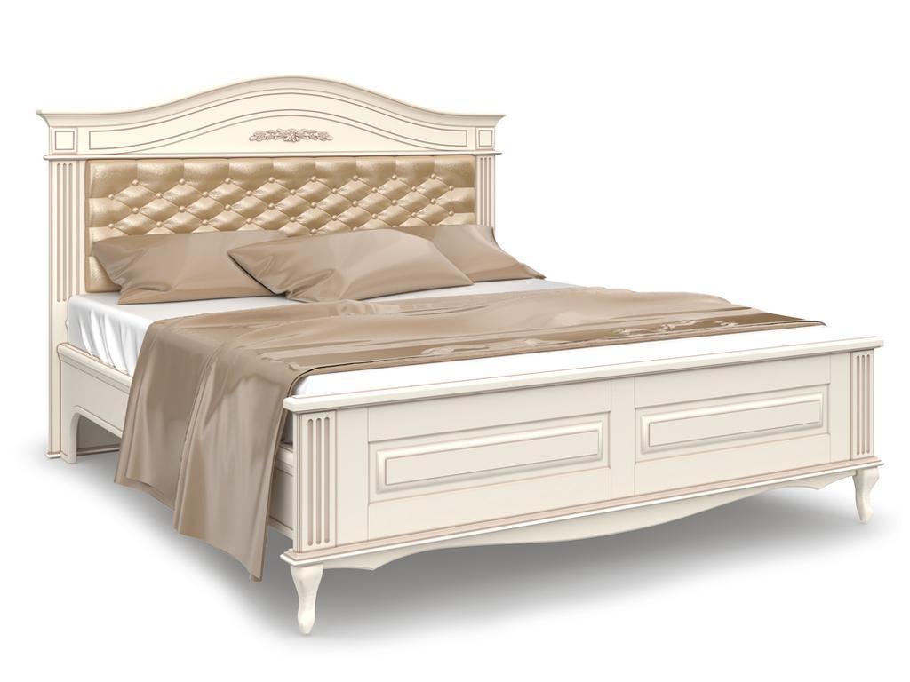 Arco кровать двуспальная 200х200 с мягким изголовьем (белый, патина) Прованс