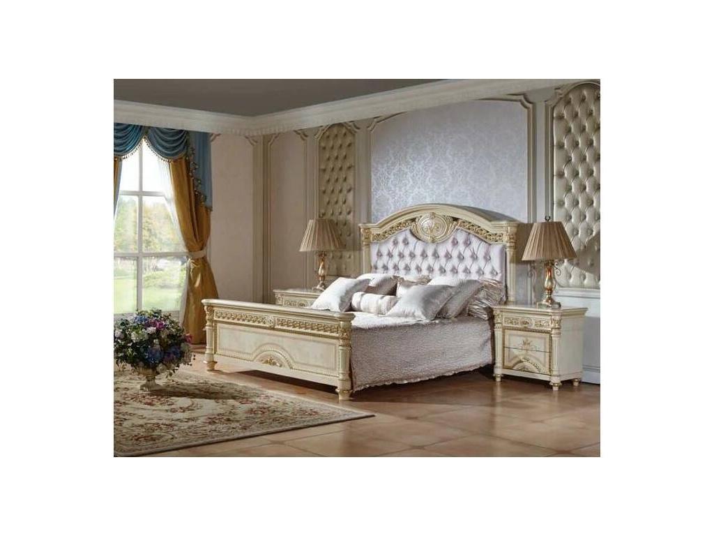 FurnitureCo кровать двуспальная 180х200  с мягким изголовьем (беж) Атанасия