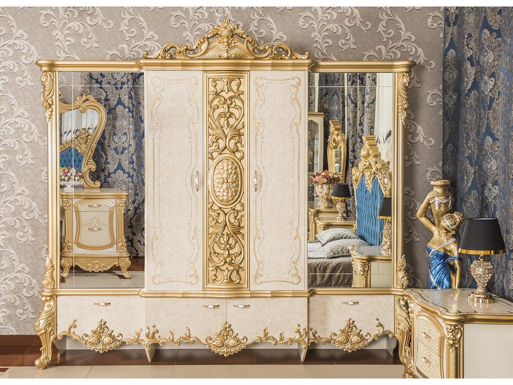 Эд Эль шкаф 6 дверный зеркальный (золото, слоновая кость) Адалия