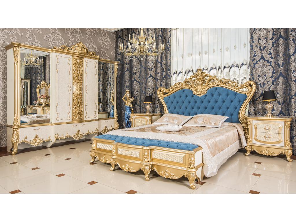 Эд Эль спальня барокко со шкафом (золото, слоновая кость) Адалия