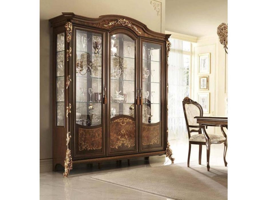 Arredo Classic витрина 3-х дверная  (орех, золото) Sinfonia