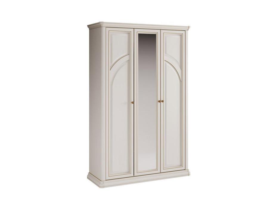 Liberty шкаф 3 дверный с зеркалом (белый ясень, золотая патина) Сильвия