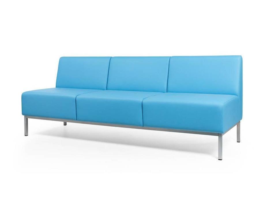 Евроформа диван - прямая 3 местн.секция тк. Экокожа (синий) Компакт