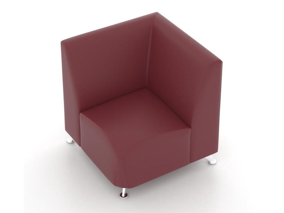Евроформа кресло - угловая прямоугольная секция тк. Экокожа (красный) Интер Хром