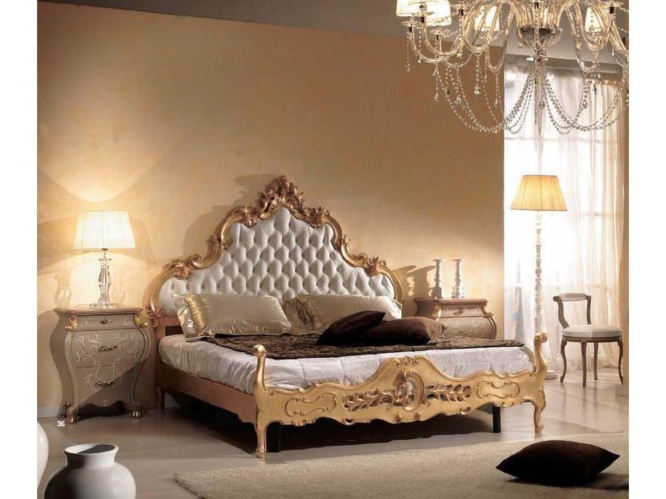 Tarocco Vaccari кровать двуспальная Capitone ткань (белый лак, золото) Paradise