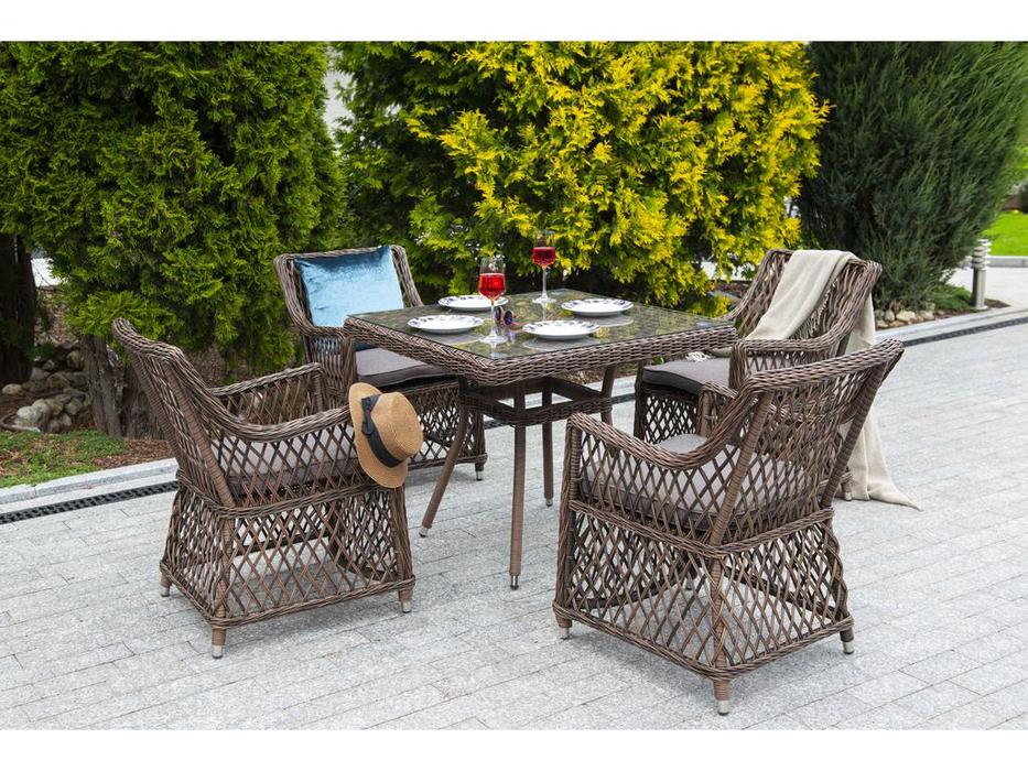 4SIS стол садовый со стеклянной столешницей (коричневый) Айриш