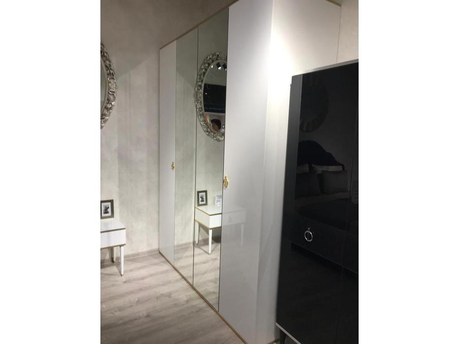 ЯМ шкаф 4-х дверный с зеркалами (белый, золото) Римини