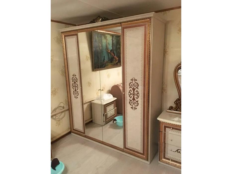 Dia шкаф 4-х дверный с зеркалами (крем, золото) Анита