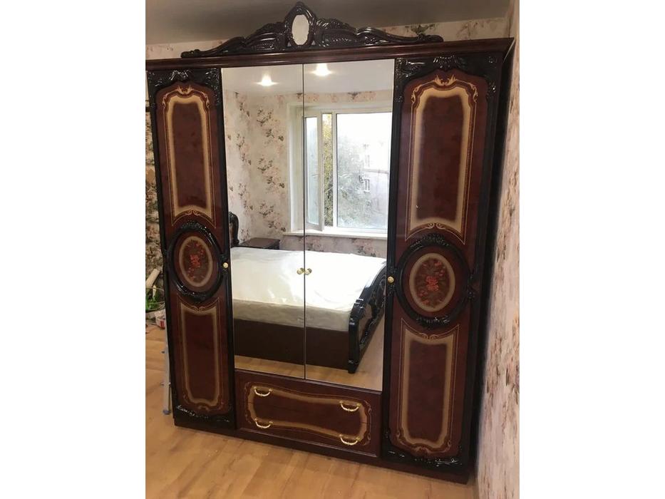 Dia шкаф 4-х дверный с зеркалами (могано) Роза