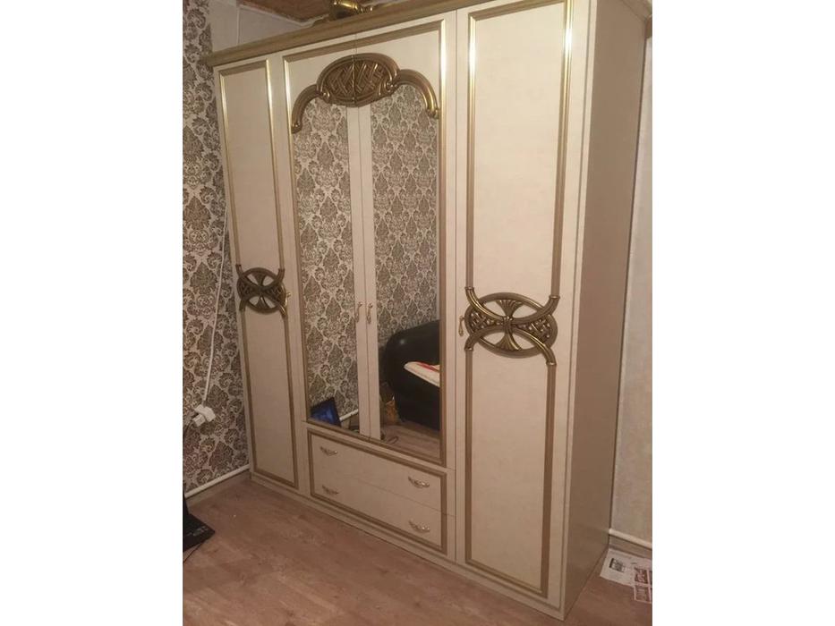 Dia шкаф 4-х дверный  (беж, золото матовое) Ольга