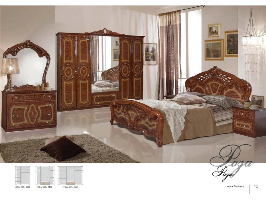 Dia шкаф 6 дверный с зеркалами (орех) Роза