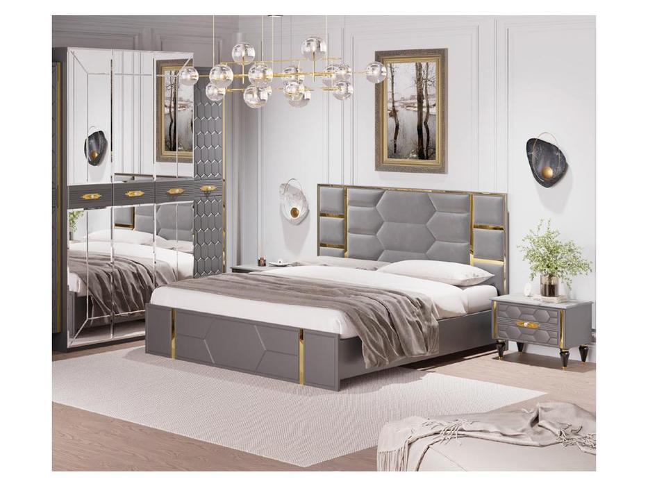 Мэри кровать двуспальная 160х200 с подъемным механизмом (золото, серый) Мария