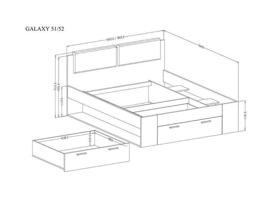 Helvetia кровать двуспальная с ящиком 180х200 (орех, черный) Galaxy