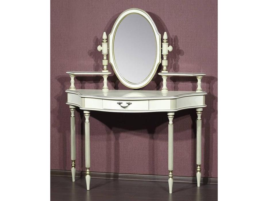 Юта стол туалетный с зеркалом (белый, патина) Палермо