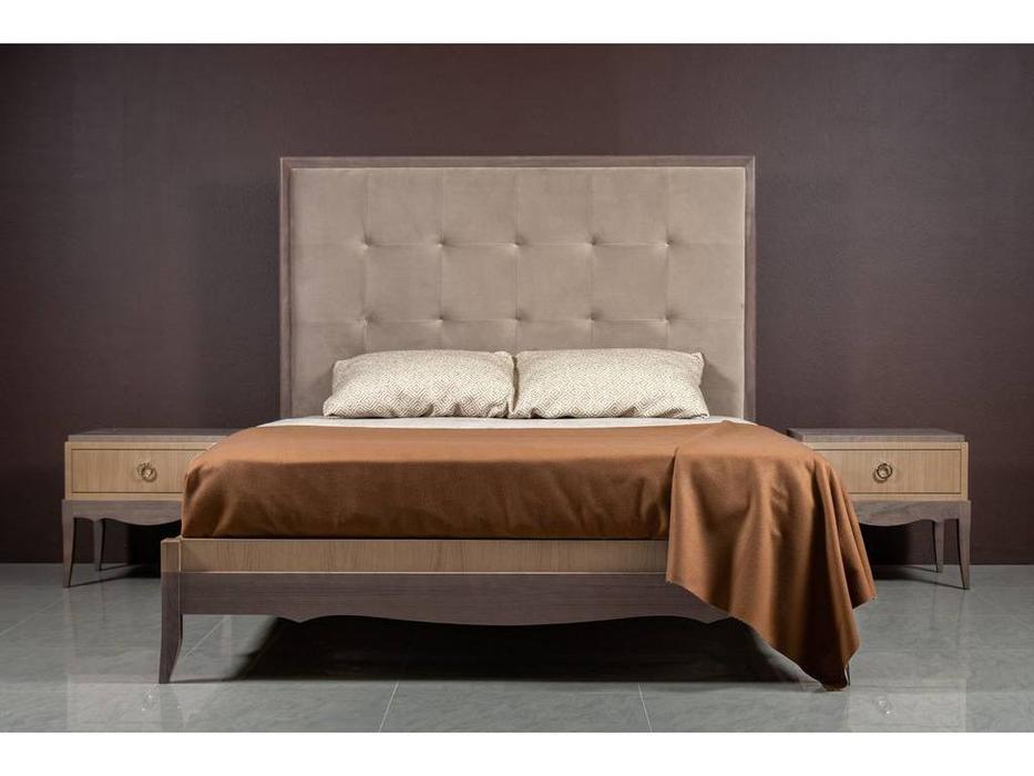 RFS кровать двуспальная 160х200 с мягким изголовьем (дуб медовый, серо коричневый) Монте-Карло