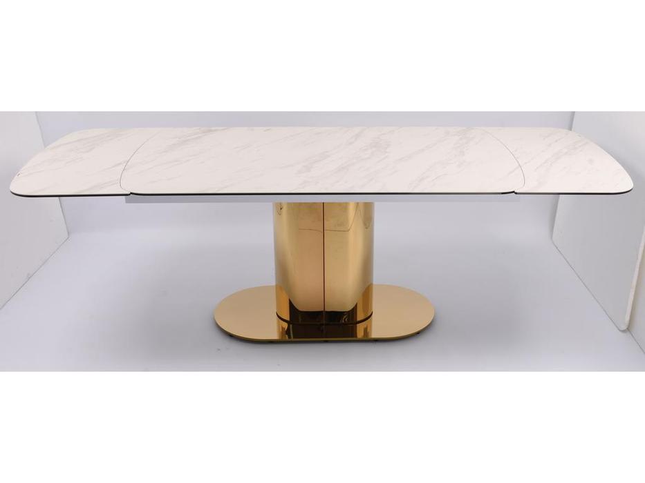 Linhai Lanzhu стол обеденный раскладной (белая керамика, золото) Моника
