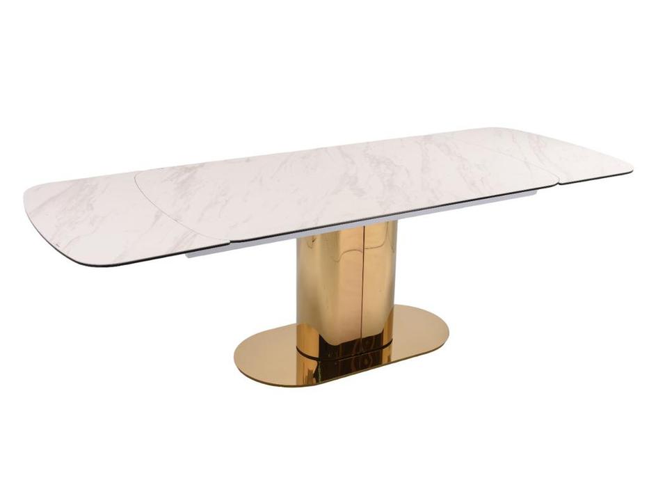 Linhai Lanzhu стол обеденный раскладной (белая керамика, золото) Моника