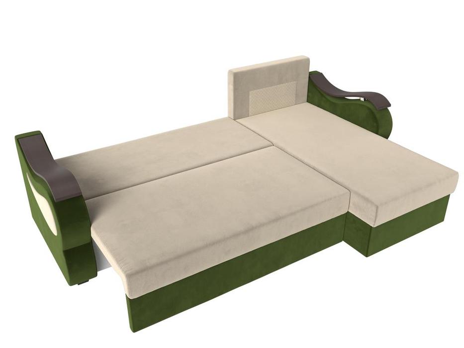Лига Диванов диван-кровать угловой (бежевый/зелёный) Меркурий лайт