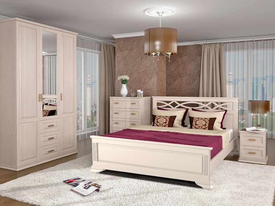 МастМур шкаф 3-х дверный 3 дв  с зеркалом и ящиками (ваниль) Лирона