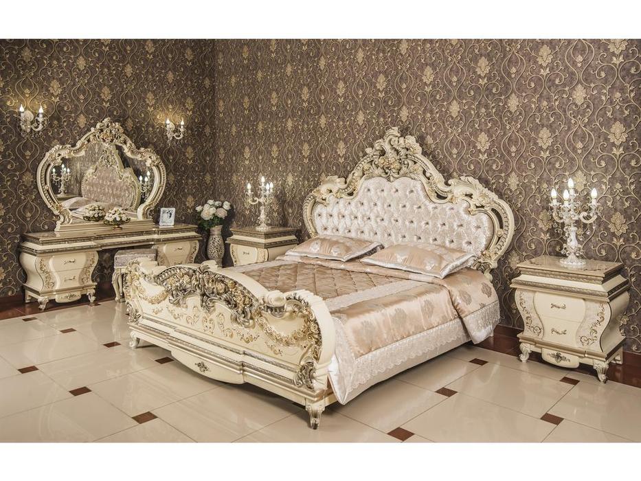 Эд Эль спальня барокко со шкафом (платина, слоновая кость) Анжелика