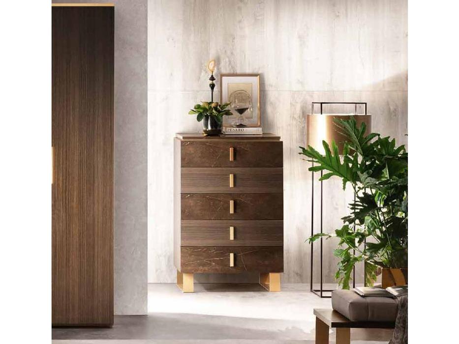 Arredo Classic комод высокий 5 ящ. (венге, коричневый, золото) Essenza