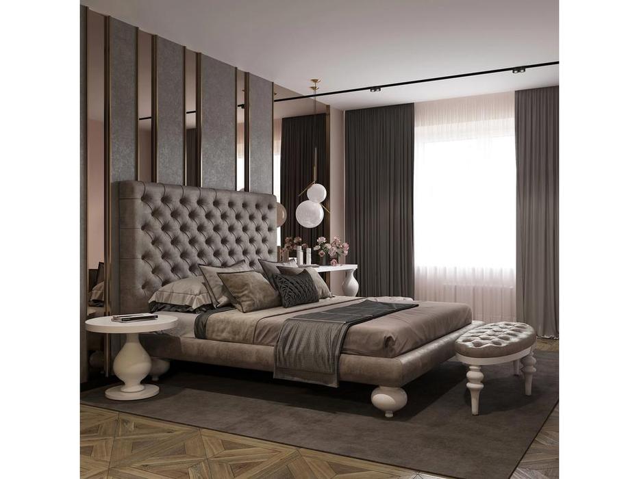Fratelli Barri кровать двуспальная 160х200 велюр бежевый (белый лак, велюр) Palermo