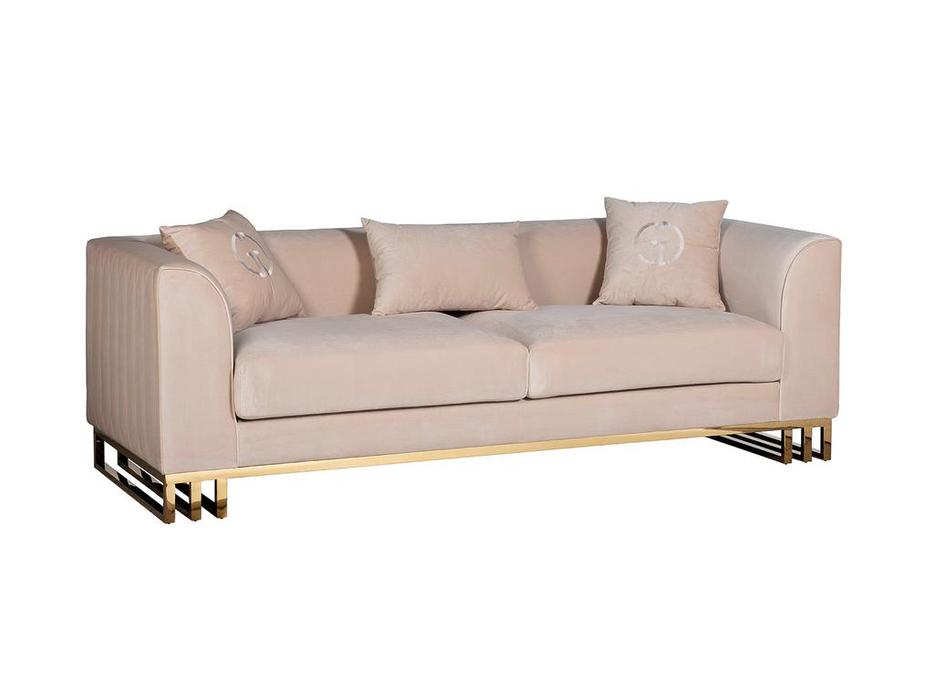Garda Decor диван 3-х местный велюровый (бежевый) Lucerne