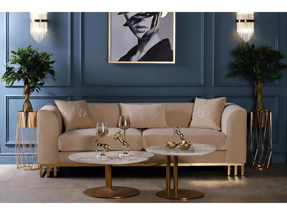 Garda Decor диван 3-х местный велюровый (бежевый) Lucerne